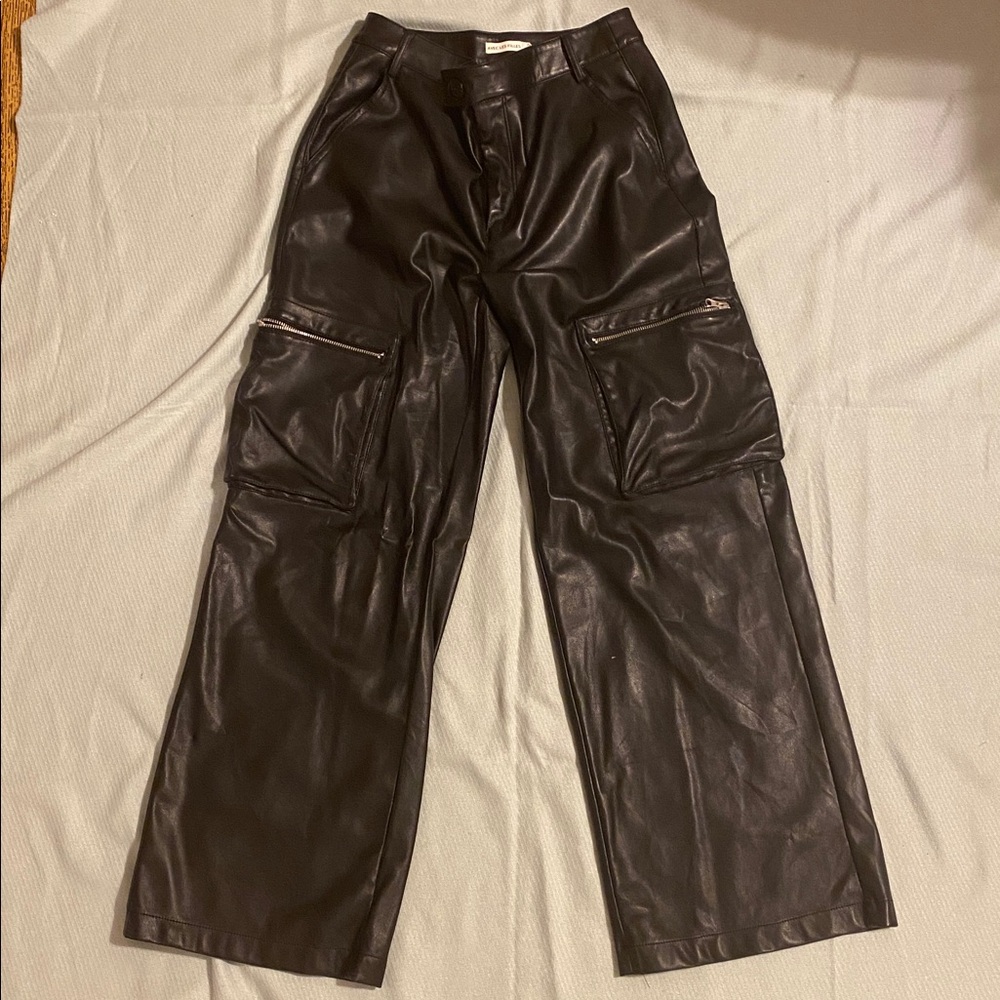 Avec Les Filles Dark Leather Cargo Pants